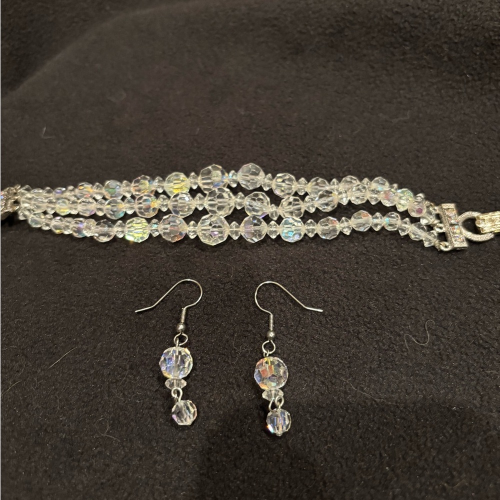 Dazzling Silver Crystal Bracelet and Earring Set